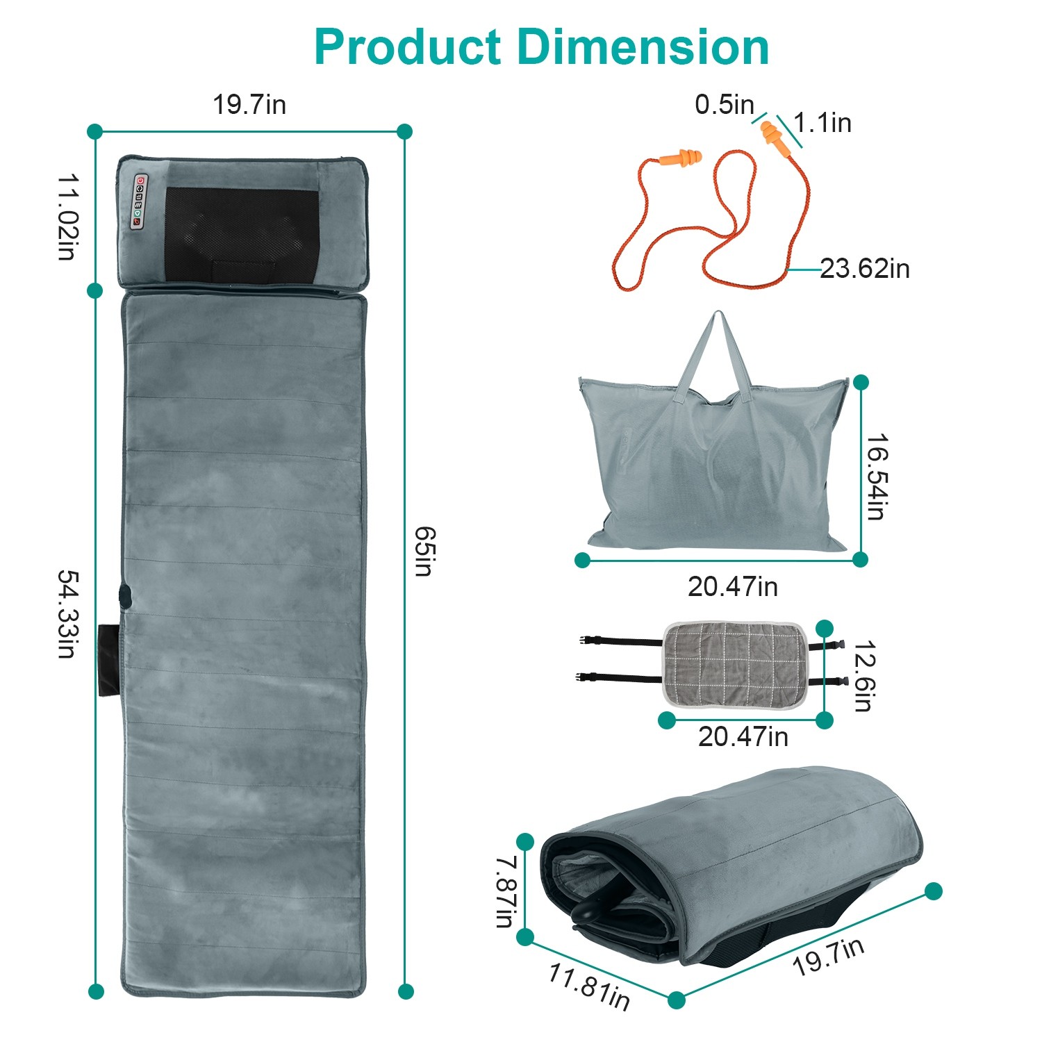 Full Body Massage Mat with Heat & Neck Massage Pillow 10 Vibration Motors Timer