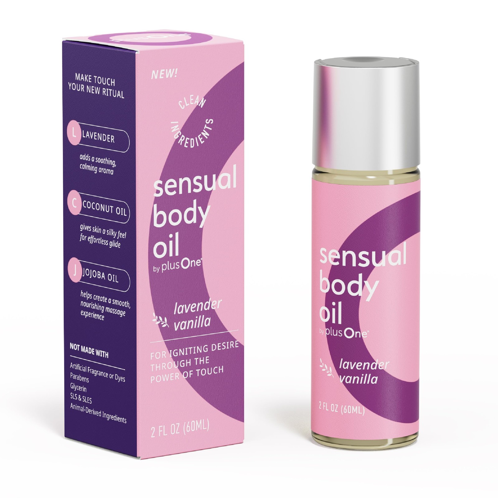 plusOne Sensual Body Oil – Lavender Vanilla 2 Fl Oz (Pack of 1), Clear