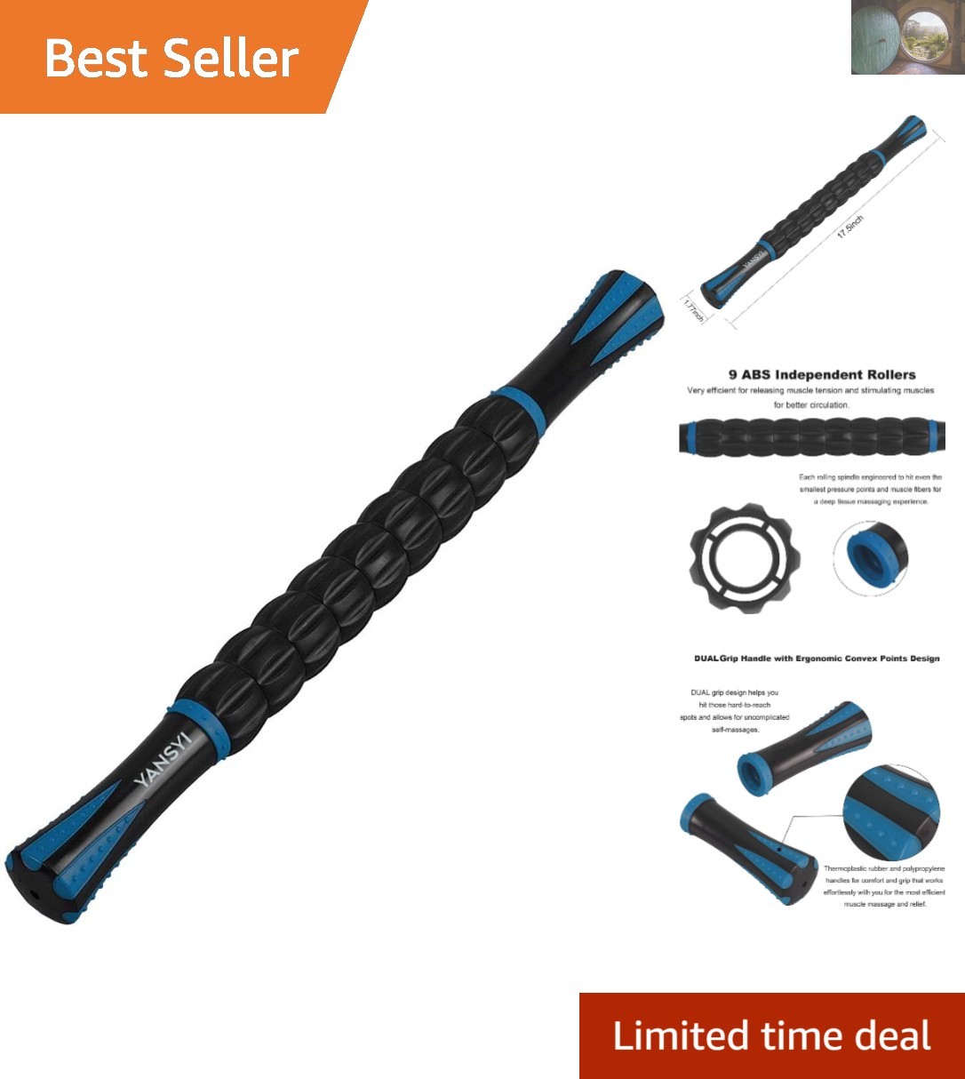 Professional 9-Roller Deep Tissue Massage Stick for Instant Muscle Recovery
