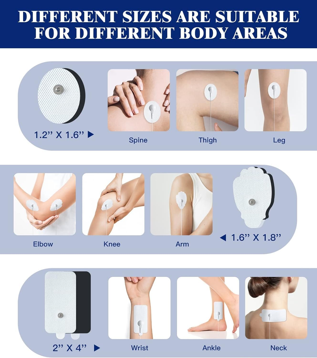 20 Large TENS Electrode Patches, Upgraded, SelfAdhesive, LatexFree, 3.5mm Snap