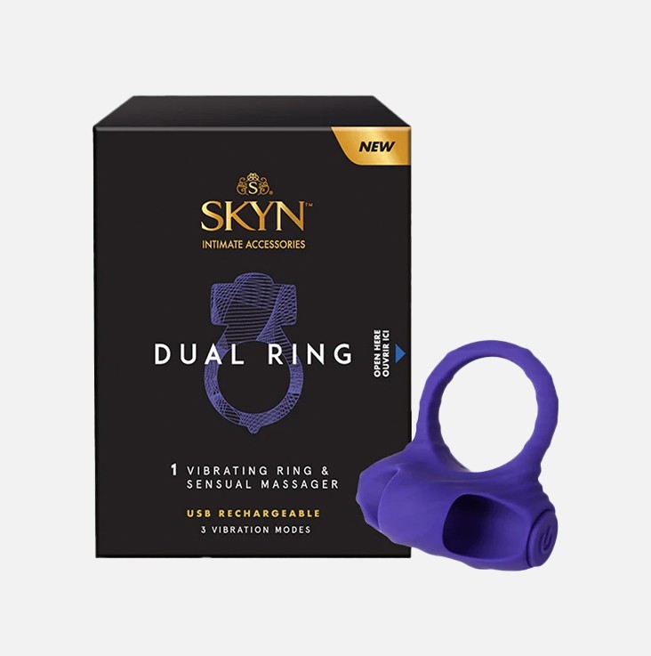 SKYN Dual Ring 1 Vibrating Ring and Massager, Purple