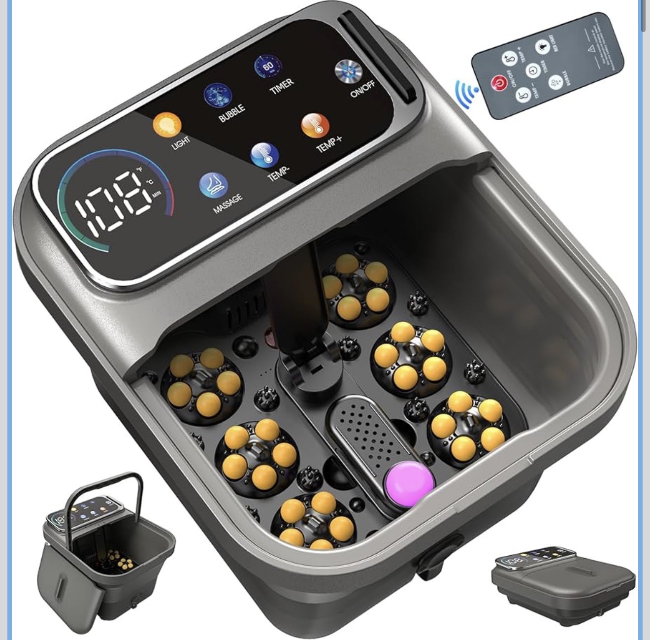 Collapsible Foot Spa Bath with Heat and Massage, Motorized Shiatsu Foot Massager