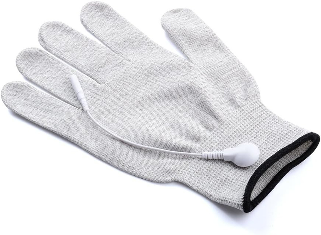 Pair of Silver Conductive Massage Gloves with Adapter Lead Wires for Tens/Ems Ma