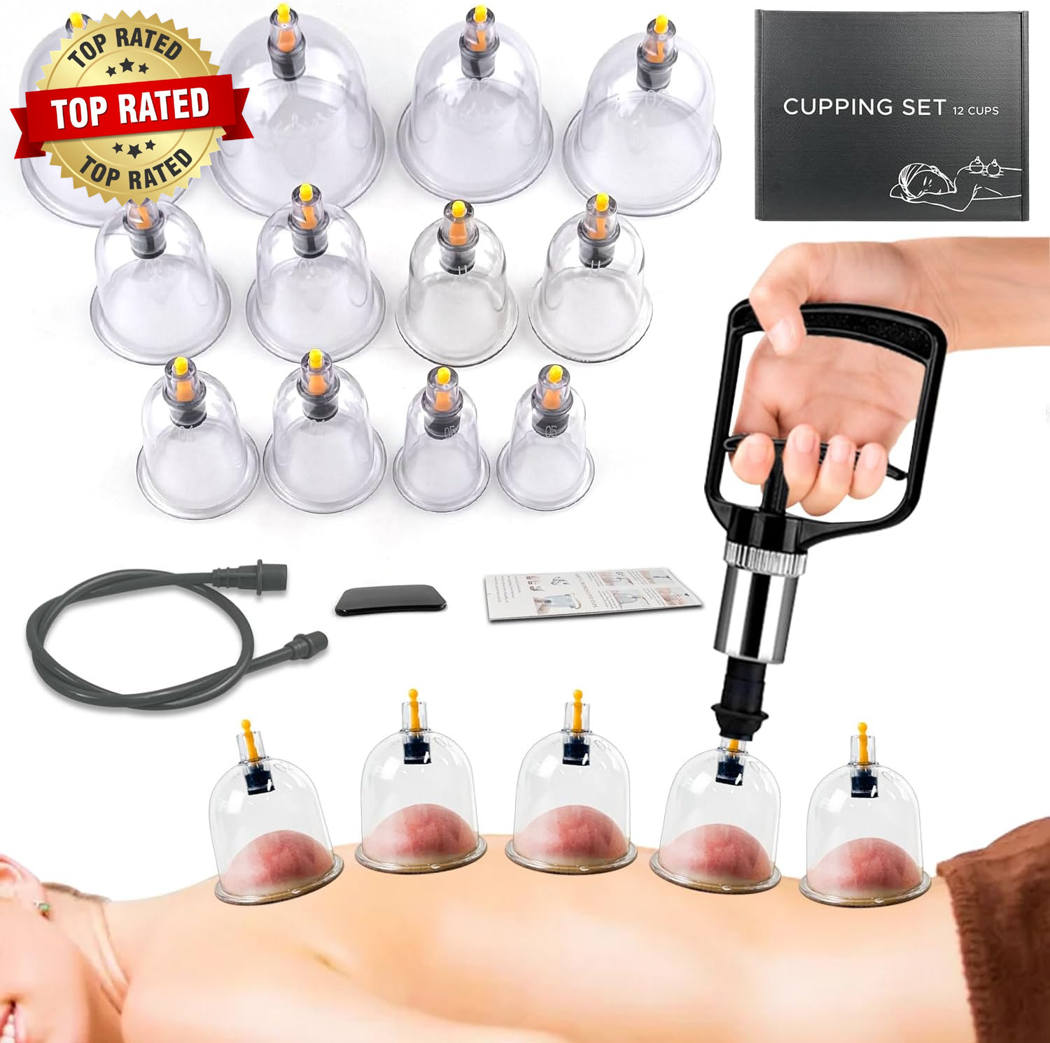 Cupping Kit for Massage Therapy Set with Pump 12 Massage Cups for Cellulite Redu