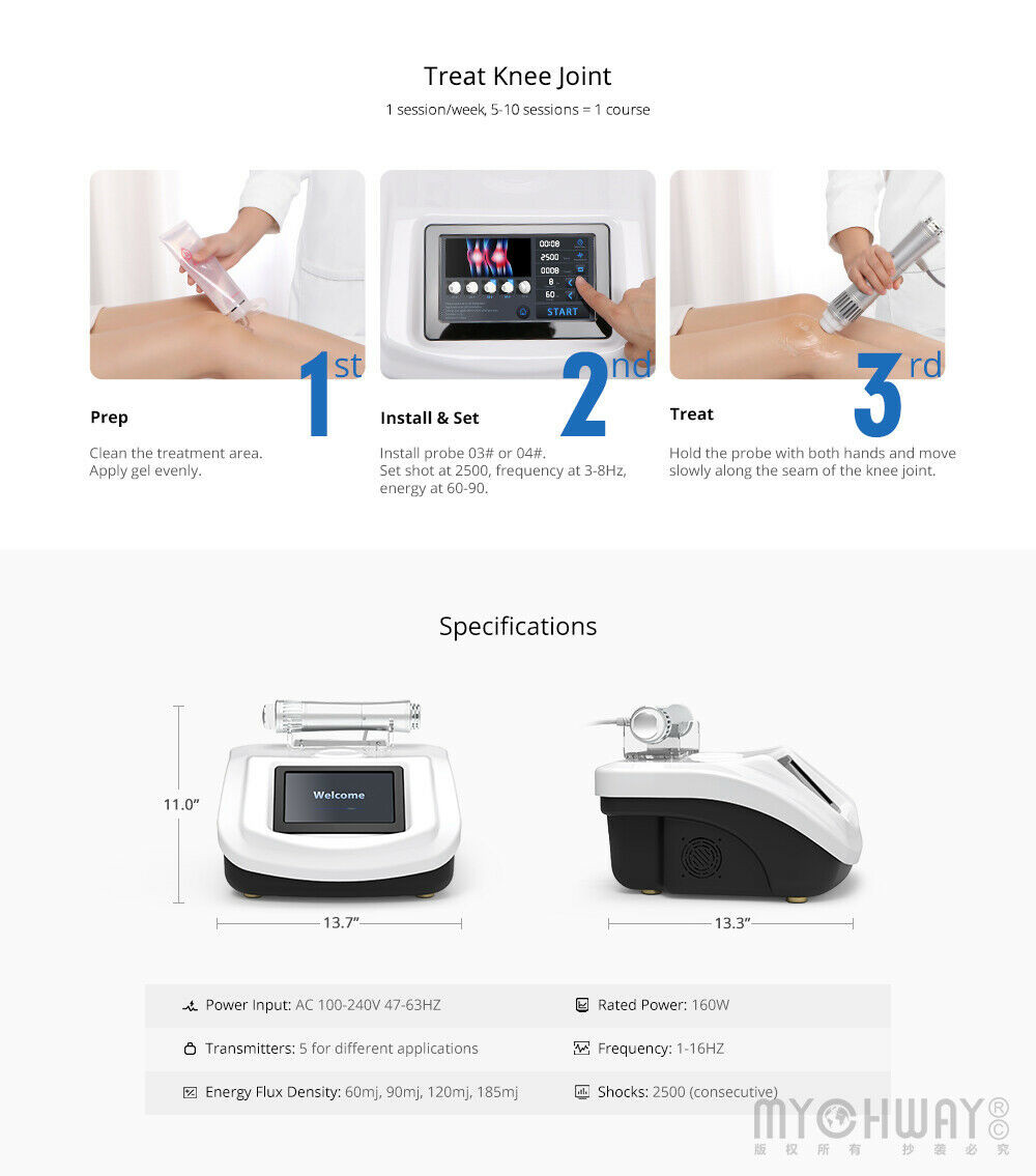 Shockwave Therapy Machine Muscle Massager Pain Relief ED Treatment With 5 Heads