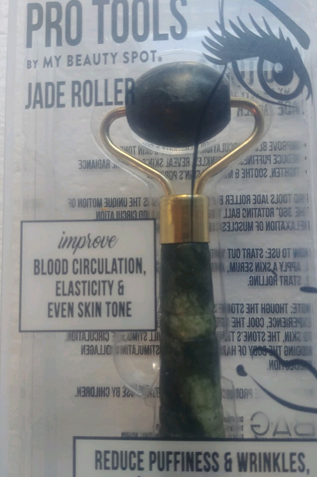 Pro Tools by My Beauty Spot Jade Roller for Circulation Wrinkles of Face and Eye