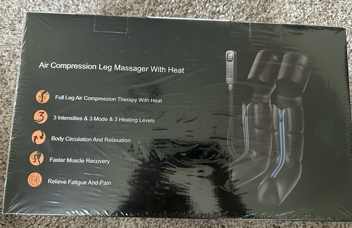 Air Compression Leg Massager with Heat, Kneading, Black, SW-079A, Legs & Foot