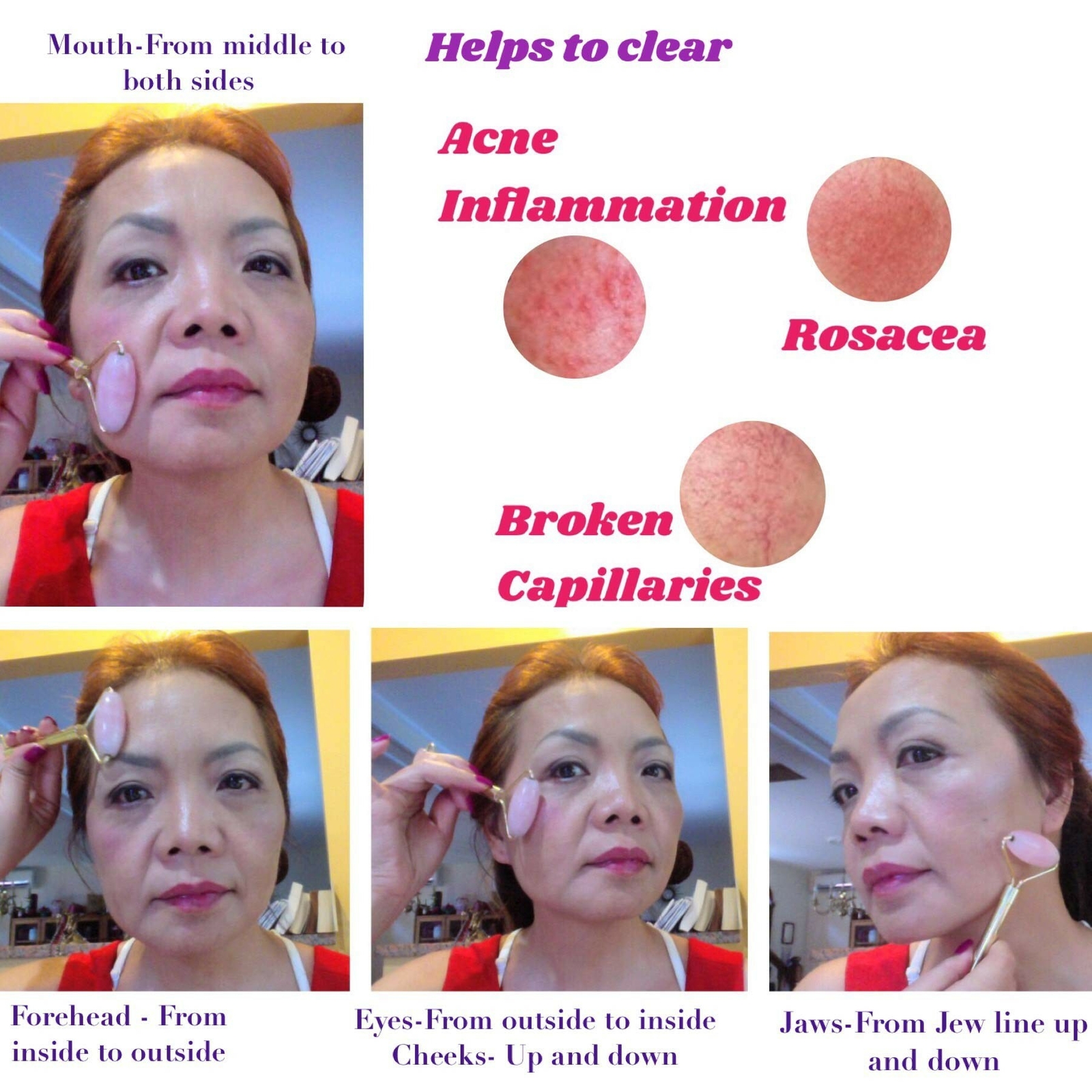 Rose Quartz Roller-Anti-Aging Facial Massage Roller-Free Foot Detox Pads,FacePad