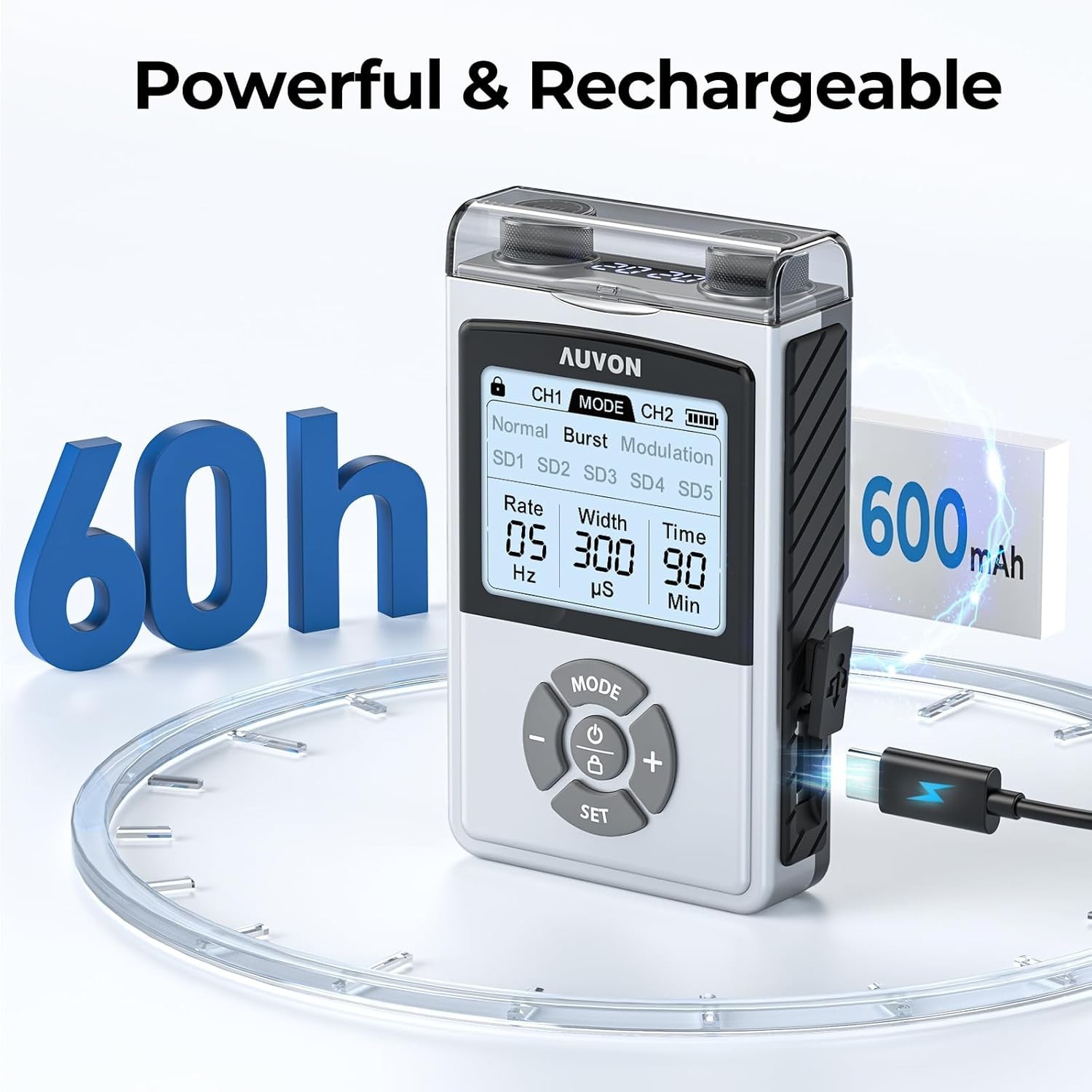 Rechargeable Digital TENS Unit Muscle Stimulator with 600 mAh Battery,…