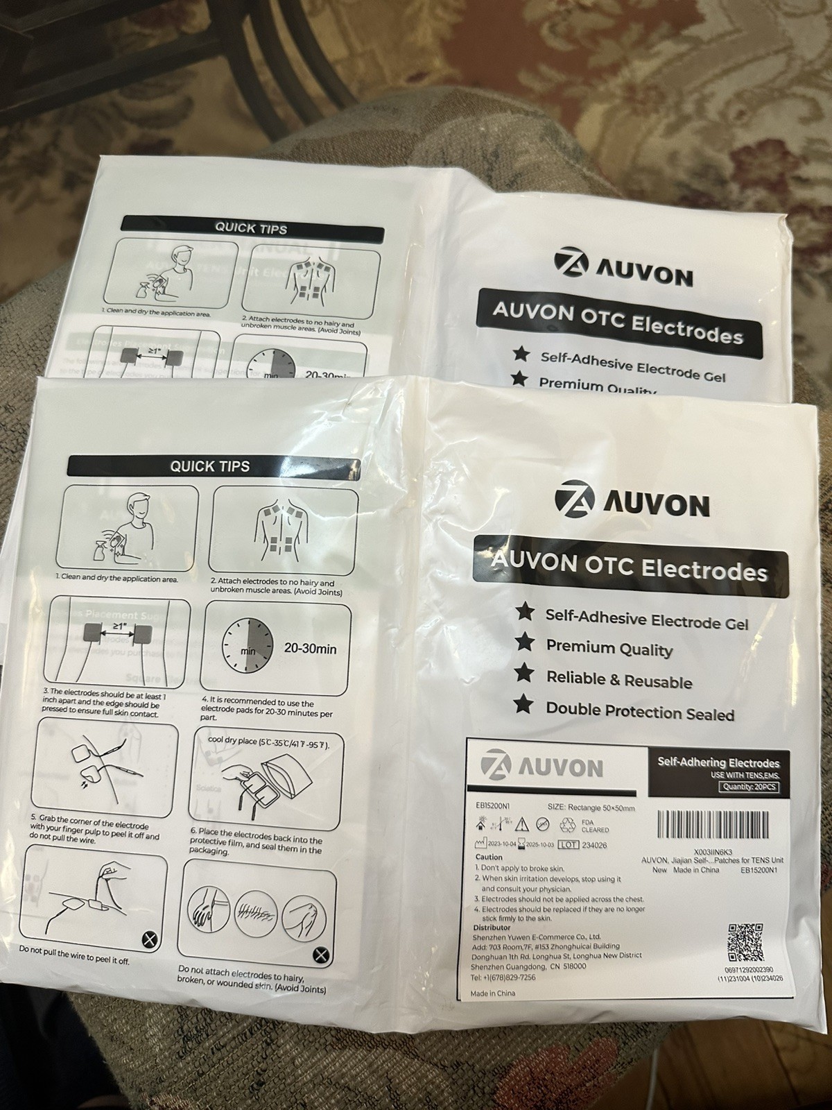 AUVON 20x TENS Unit Pads Electrode Patches With Upgraded Self-Stick Performance