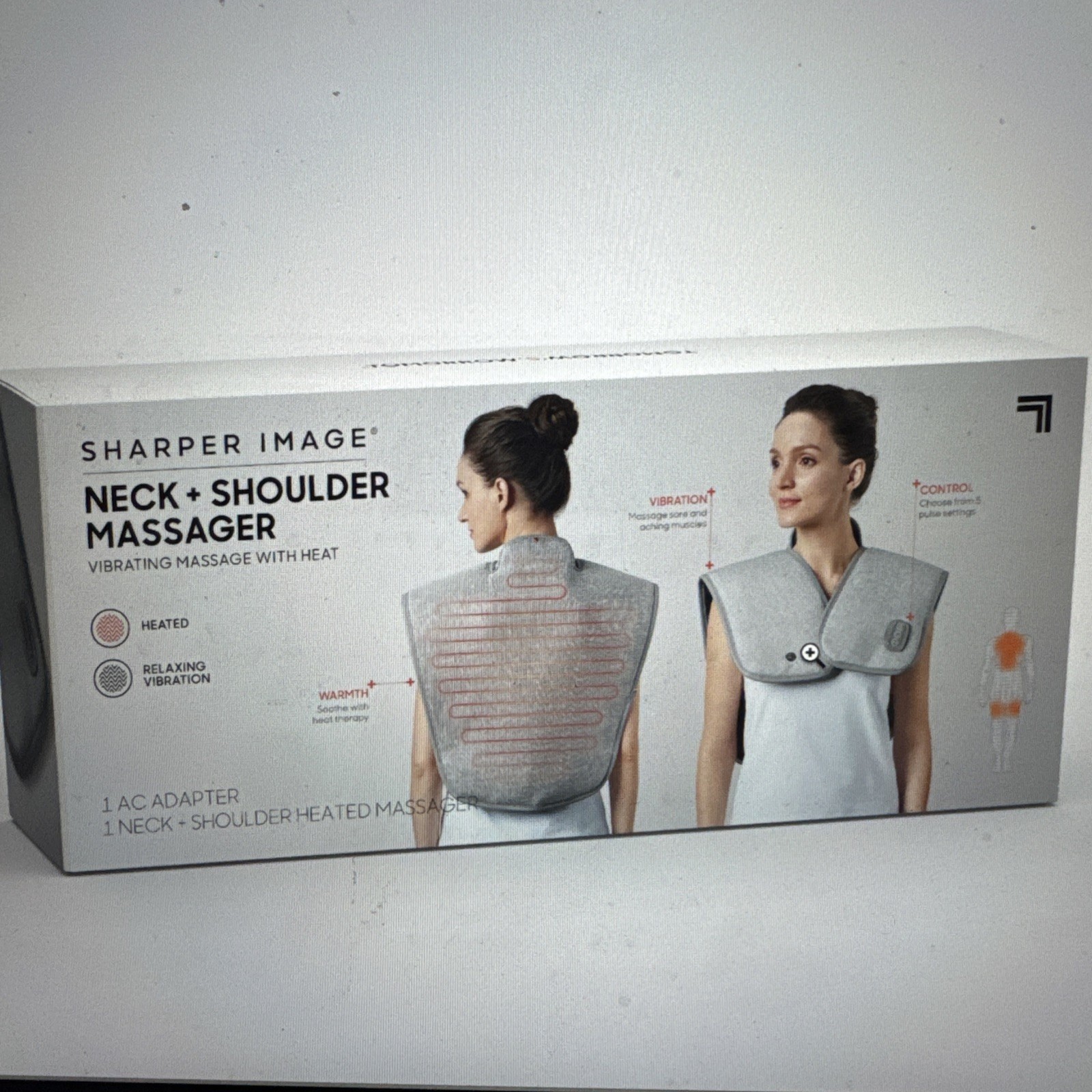 Sharper Image Heated Neck and Shoulder Massager Wrap Gray, Used