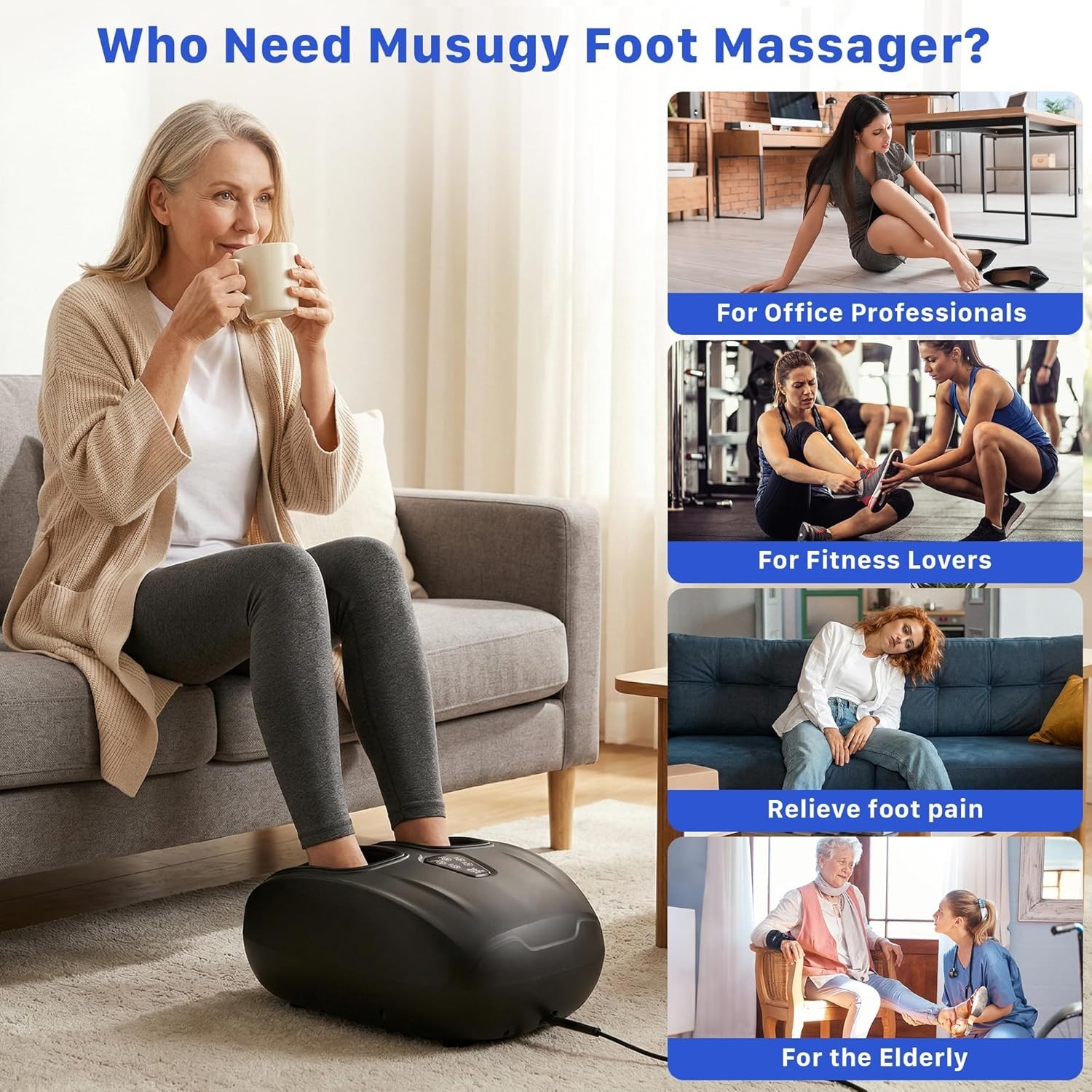Musugy Shiatsu Foot Massager Machine with heat, compression, Kneading & Rolling