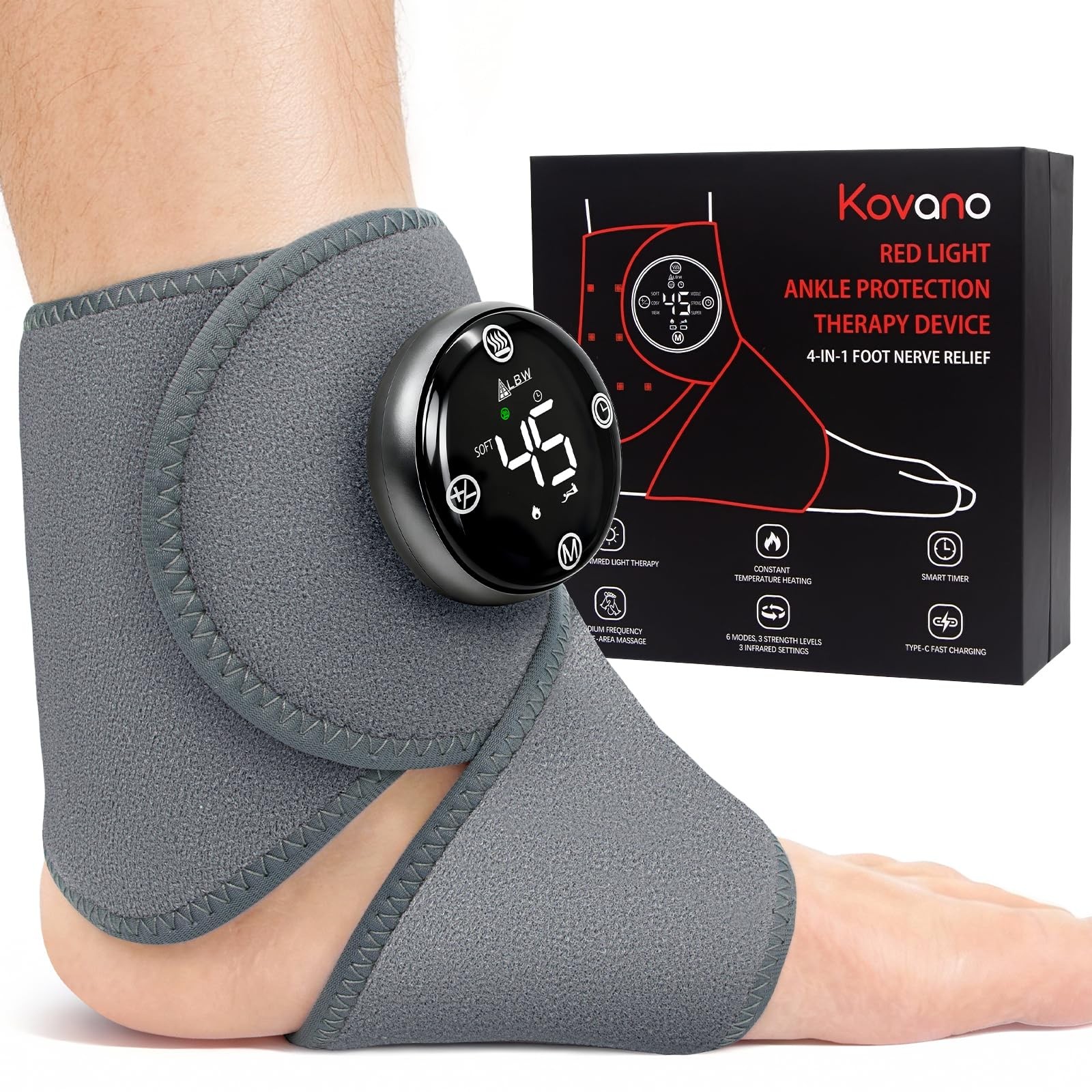 Large Fit Wearable Foot Massager Wrap, Cordless Heated Ankle Massager with Re…