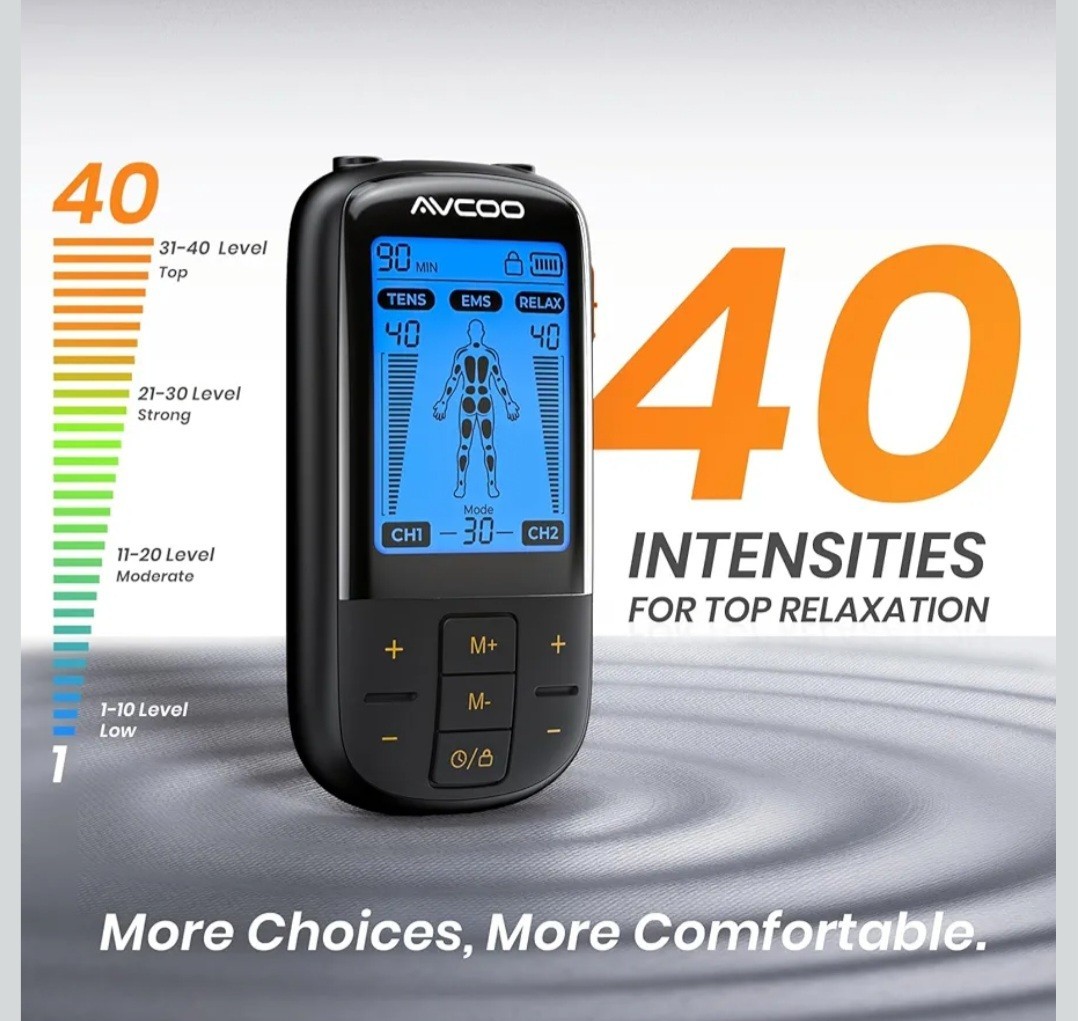 AVCOO 3-in-1 TENS Unit Muscle Stimulator with 30 Modes, 40 Intensities