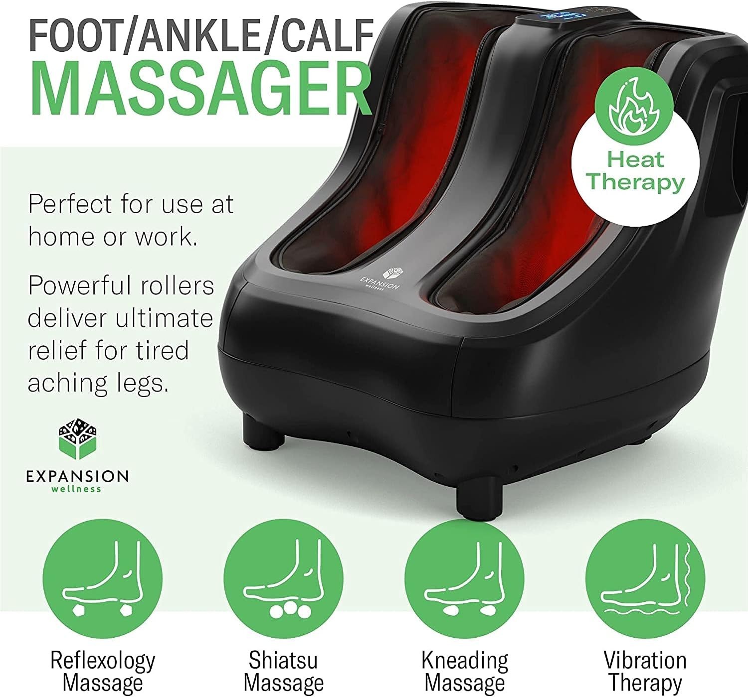 KoolerThings Shiatsu Foot & Calf Massager Heat Vibration Remote Kneading Therapy