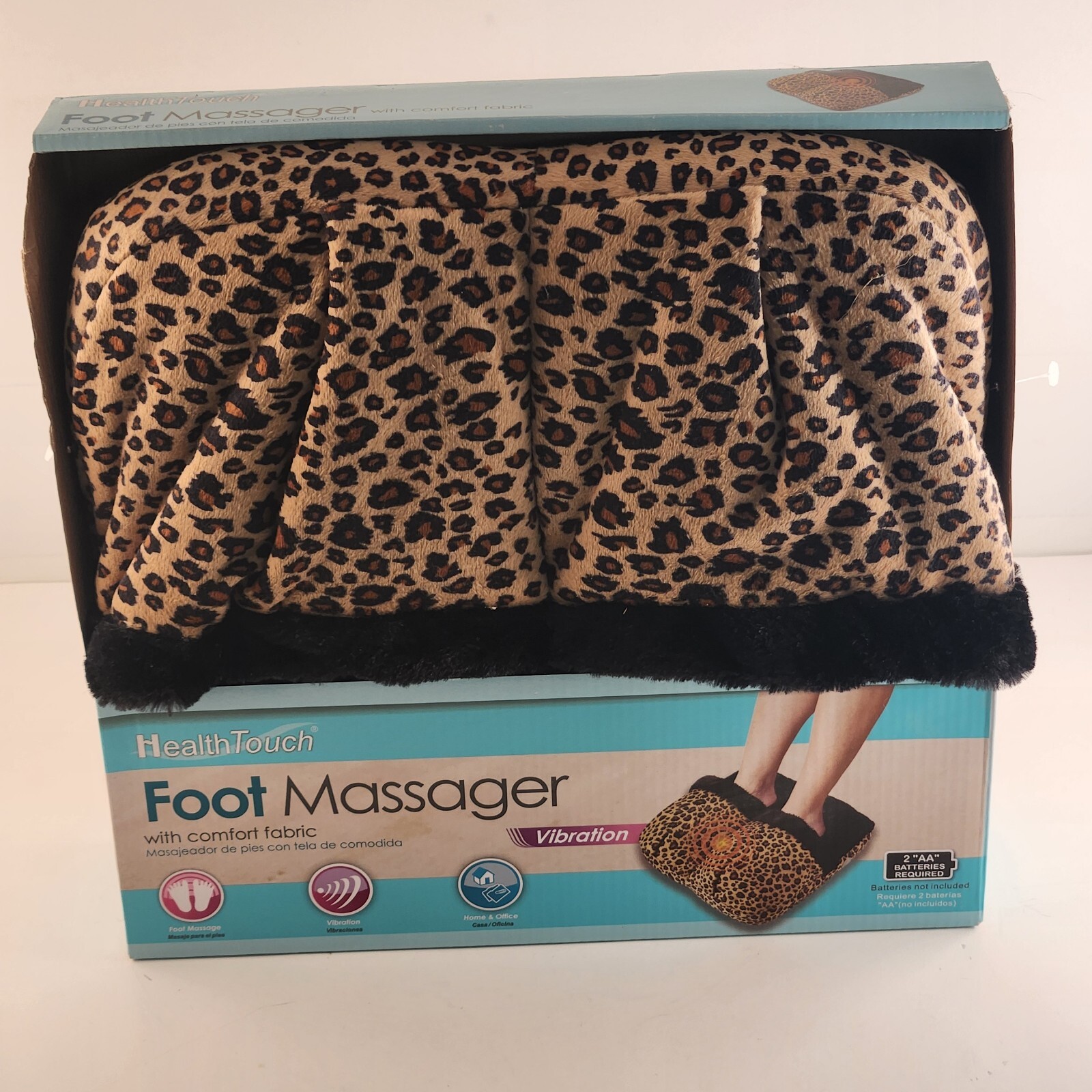 Health Touch Foot Massager Vibration Leopard Print w Comfort Fabric Original Box