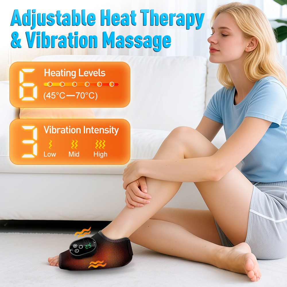 Cordless Foot Ankle Massager Pain Relief with 6 Heat Levels, 3 Vibration Modes