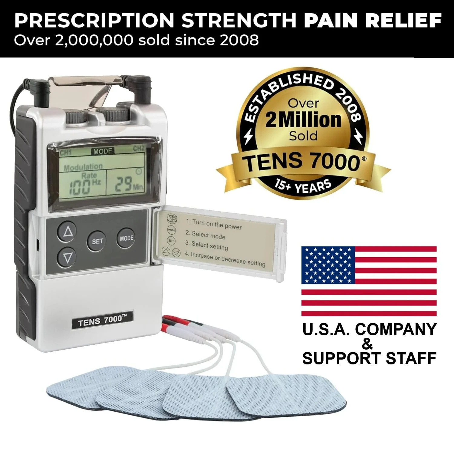 TENS 7000 2nd Edition Digital TENS Unit + Full Kit Accessories for Pain Relief
