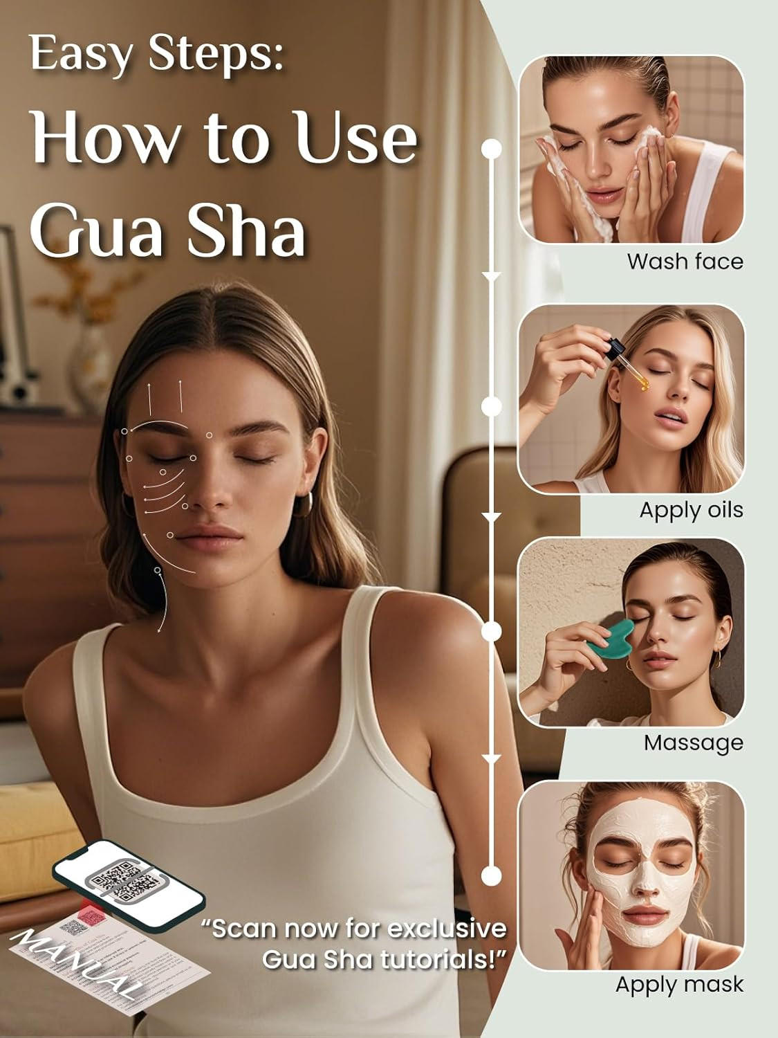 Gua Sha Facial Tools: Jade Stone Guasha Tool for Face Acupuncture Therapy, Facia