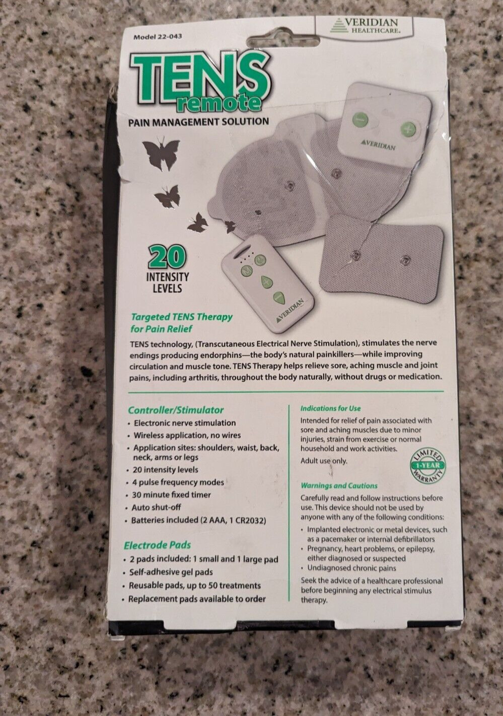 Veridian Healthcare TENS Remote Pain management solution Unit 22-043 New OB
