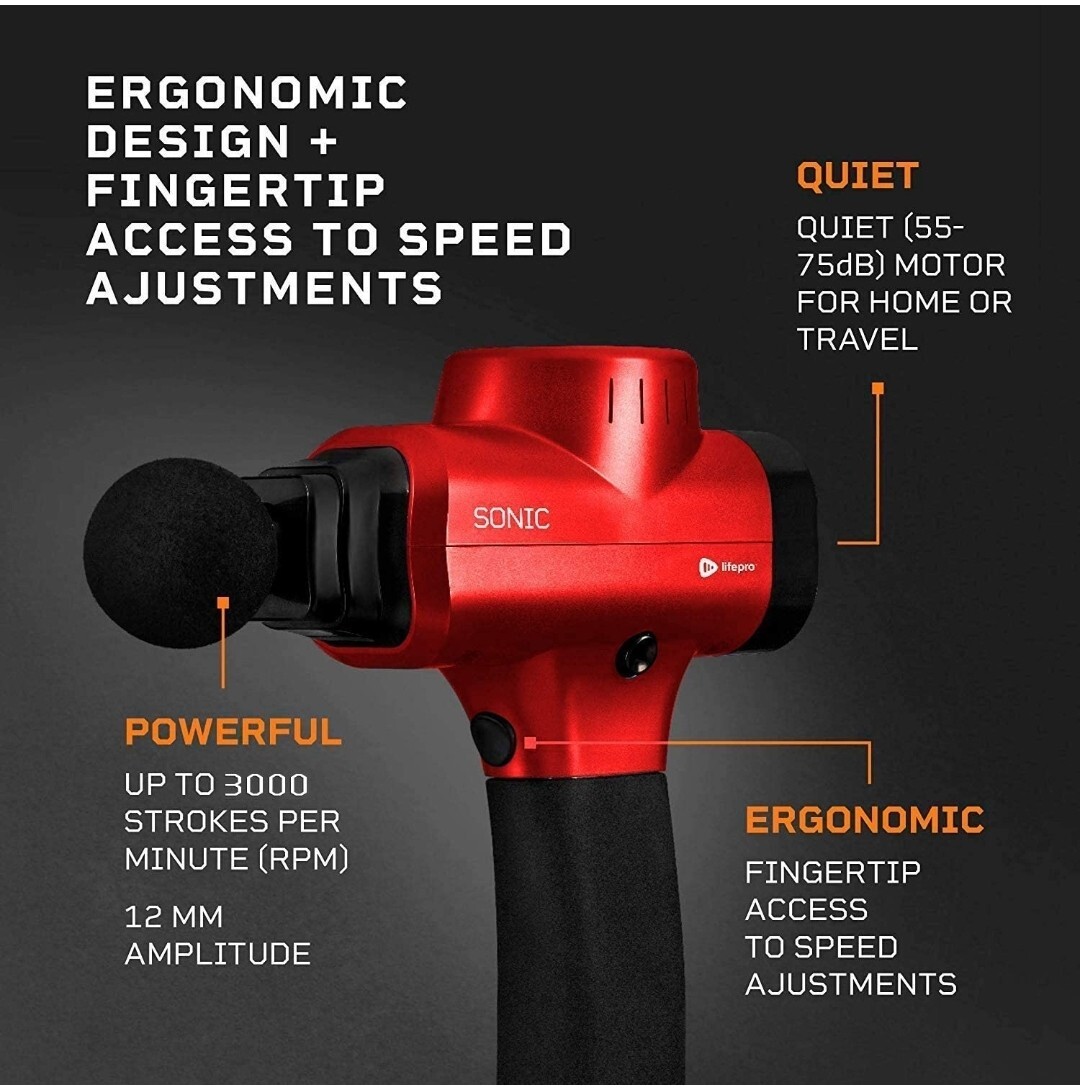 LifePro Soar FX Sonic Handheld Percussion Massage Gun Massager – Red