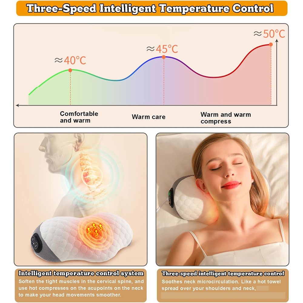 New Cervical Pillow for Neck Pain Relief with 3 Heat Levels & 3 Vibration Modes.