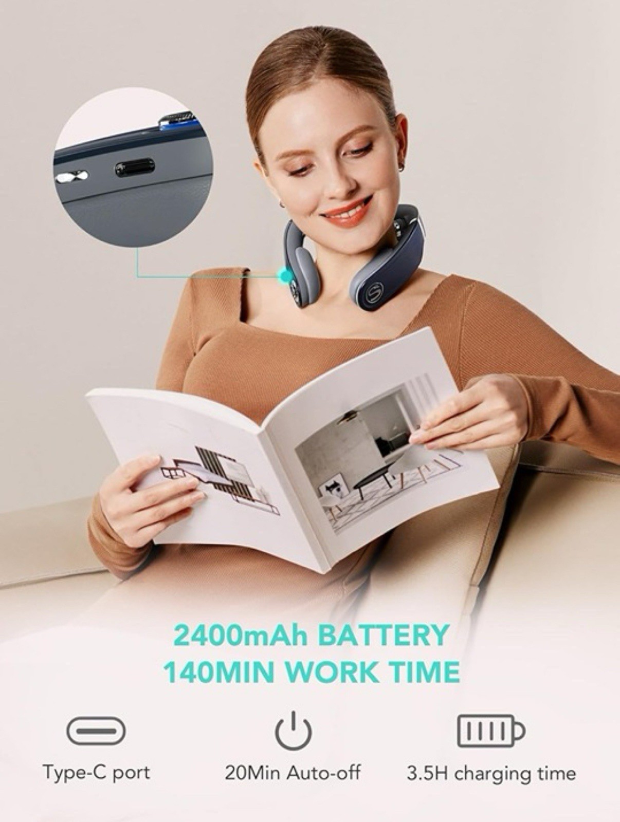 SKG Cordless Neck Massager Pain Relief Deep Tissue Vibration Foldable G7Pro-Fold
