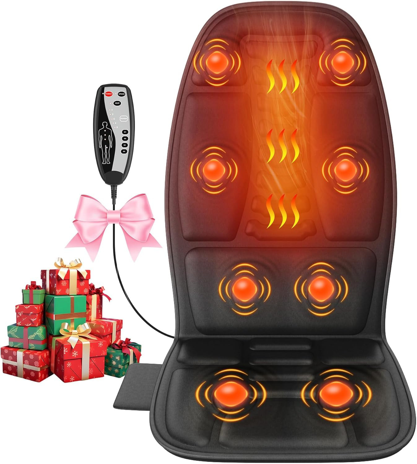 Heated Back Massager Pad with 5 Modes for Office & Home Use, Matte Black