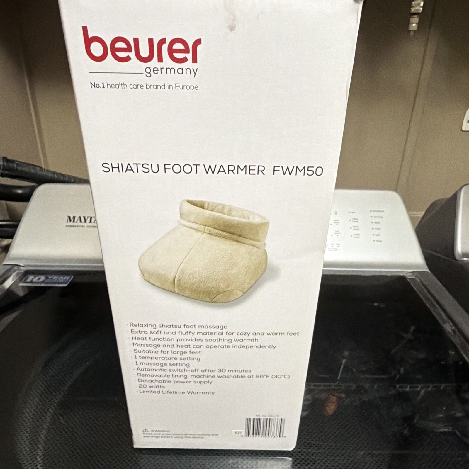 Beurer FWM50 Shiatsu Heated Foot Warmer, Beige Fleece, Auto Shut-Off
