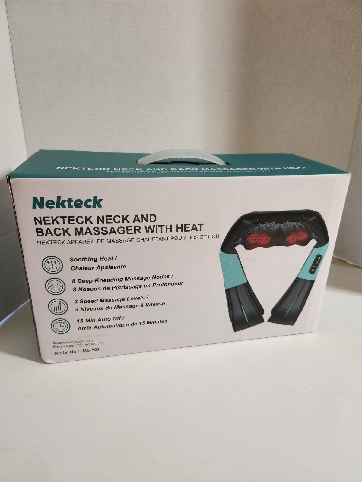 Nekteck LMS-801 Black Blue Kneading Neck & Back Massager With Soothing Heat New