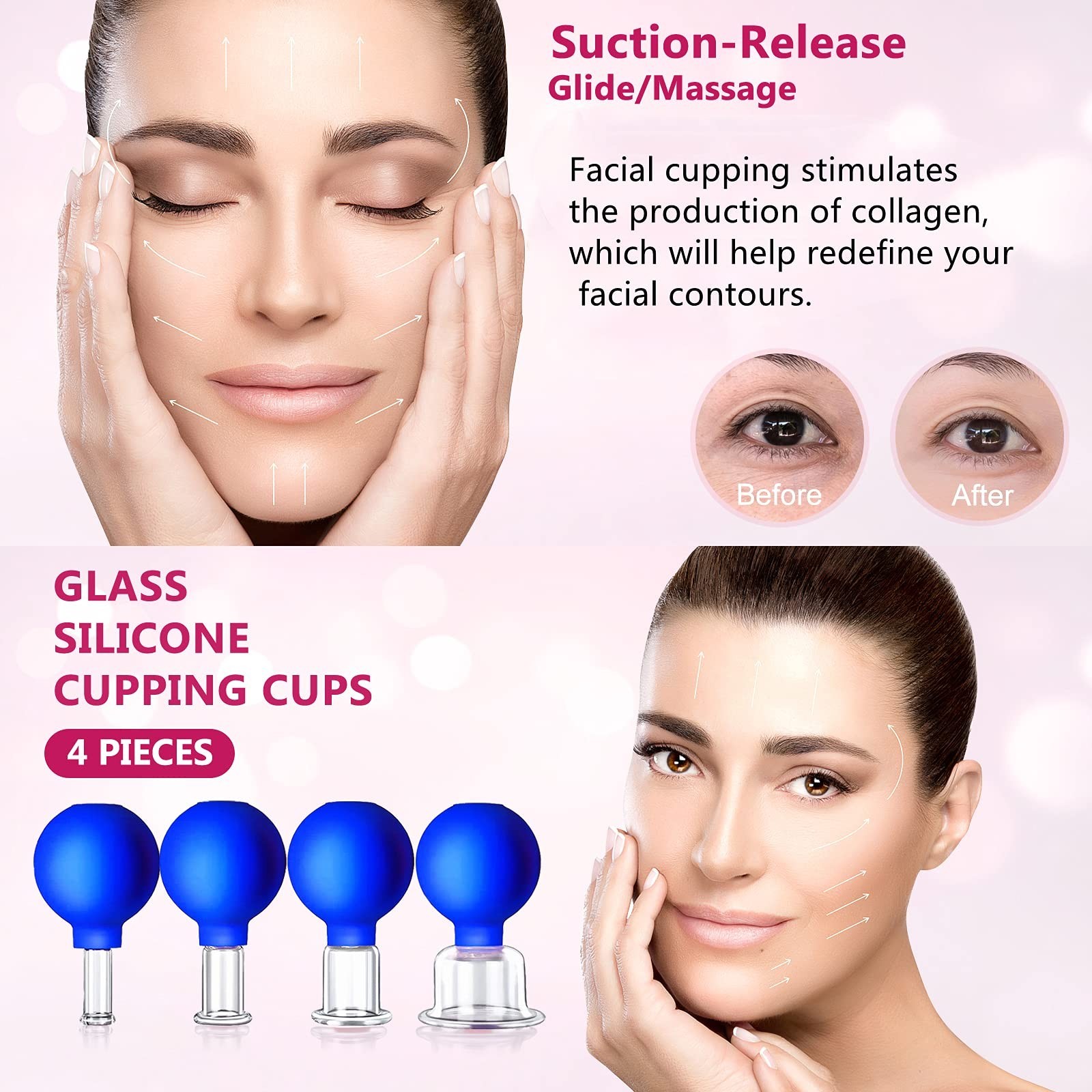 Facial Cupping Therapy Set – 4 Sizes Glass Vacuum Massage Cups for Anti-Cellulit