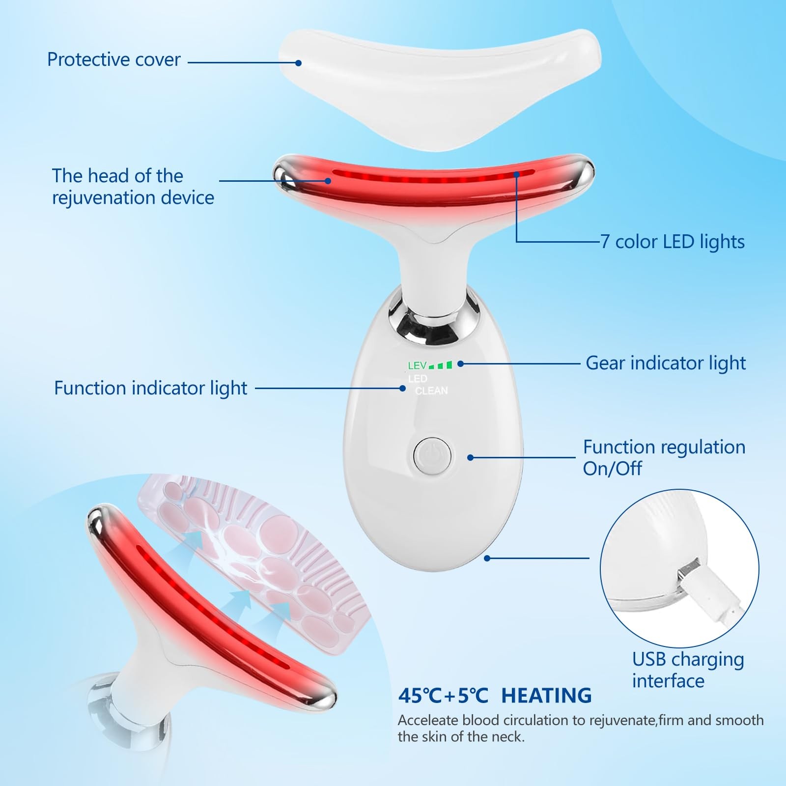 2025New Neck Face Massager, Sculpting Tool, 3 Modes and Vibration White