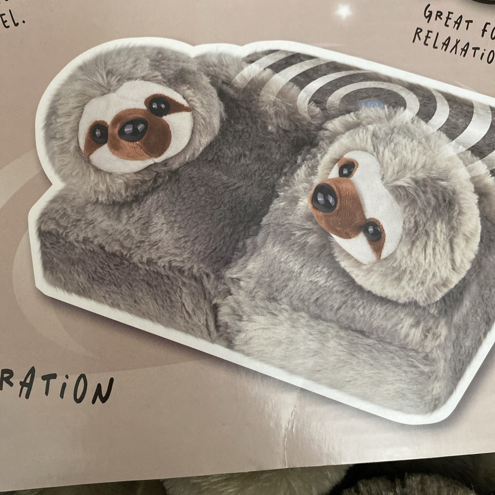 Health Touch Sloth Foot Massager Relaxing Vibration Plush Animal Gray NEW