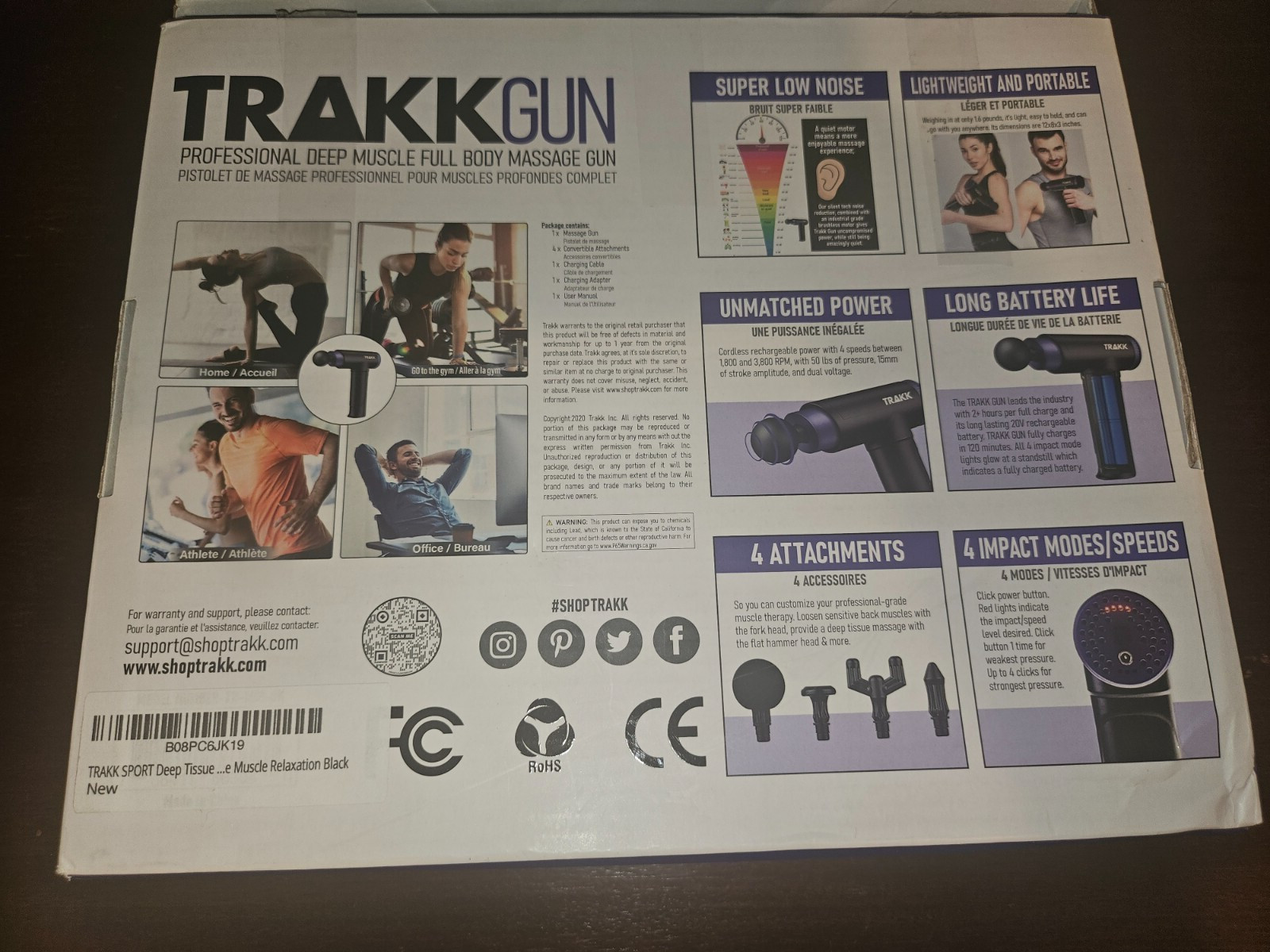 TRAKK Deep Tissue Handheld Athlete Massage Gun Therapy w/ 4 Speeds & Attachments