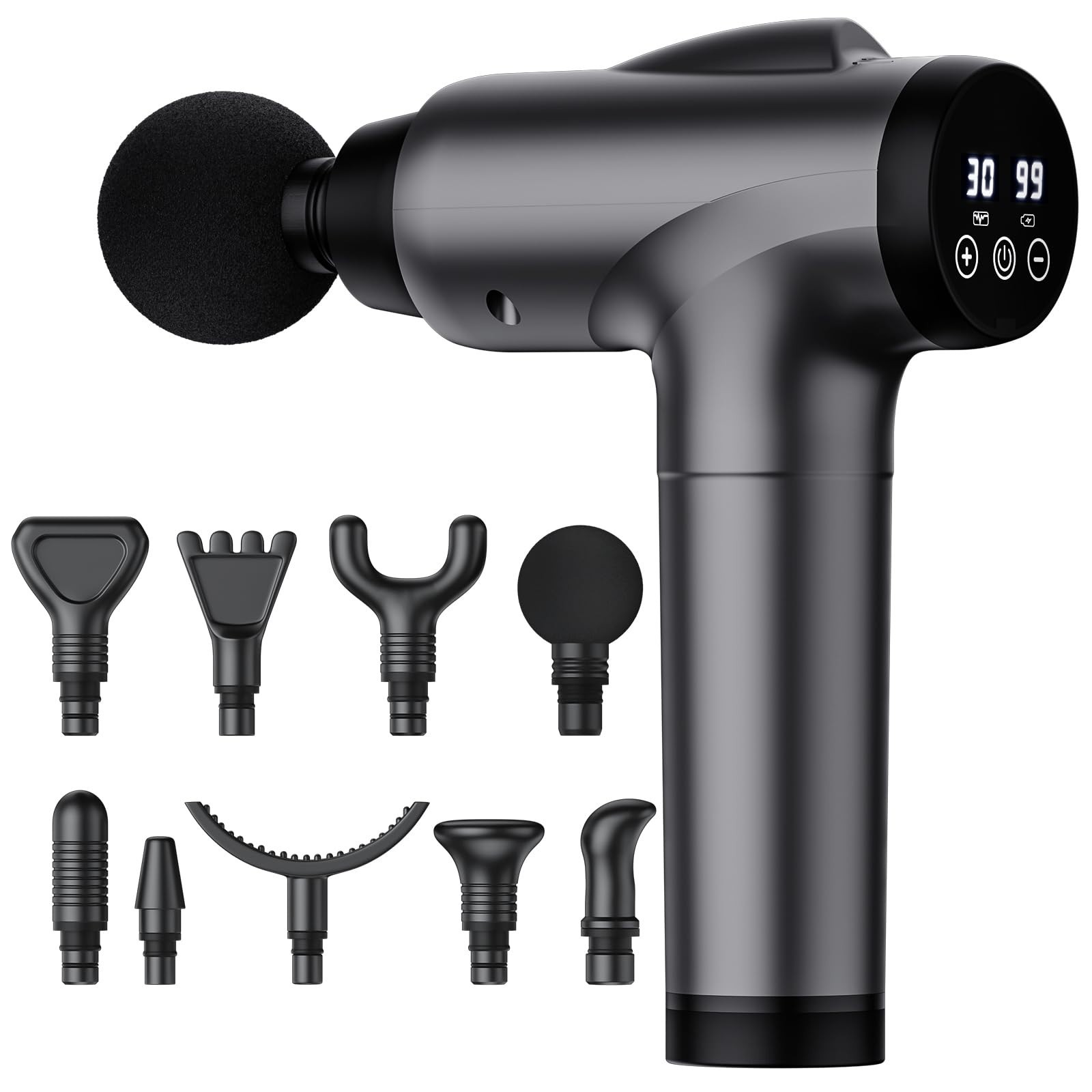 Deep Tissue Massage Gun, Handheld Electric Muscle Massager, 30 Speeds, 9 Attachm