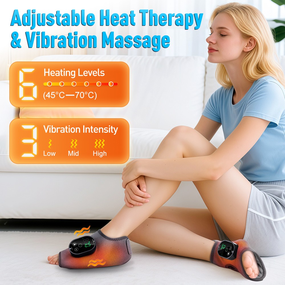 2Pack Electric Foot Ankle Massager Pain Relief 6 Heat Levels, 3 Vibration Modes
