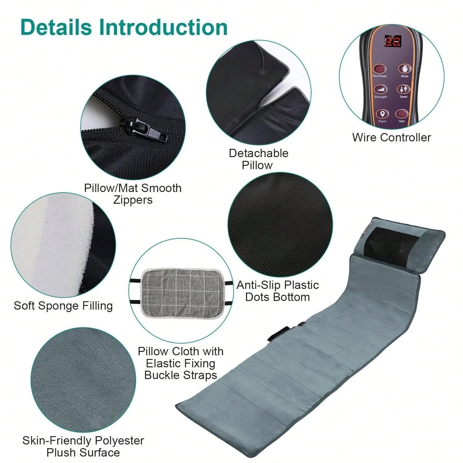 Full Body Vibration Massage Mat Heat 10 Motors 9 Levels for Bed Sofa Chair
