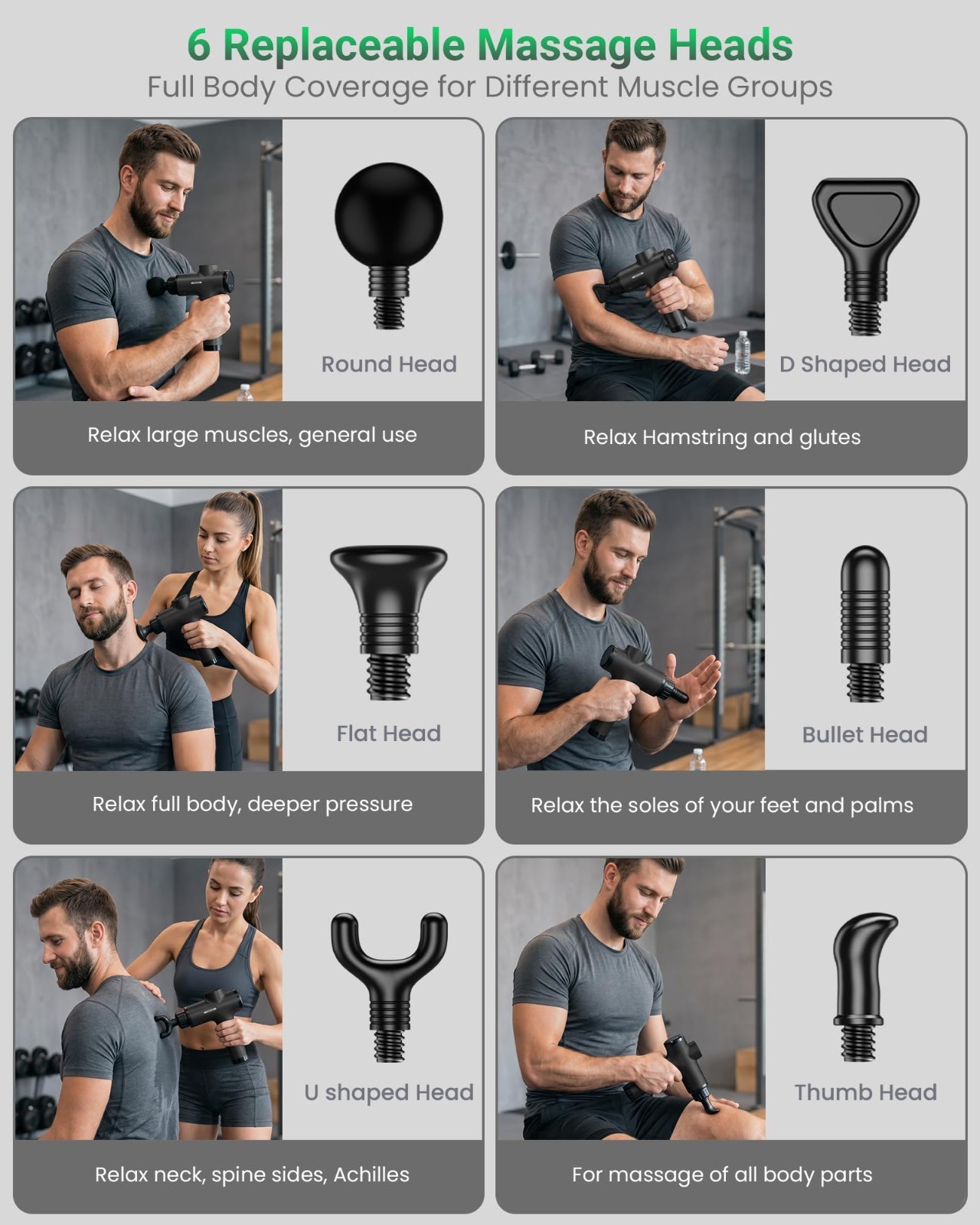 Massage Gun Deep Tissue, Muscle Massage Gun with 6 Attachment Heads 30 Speeds