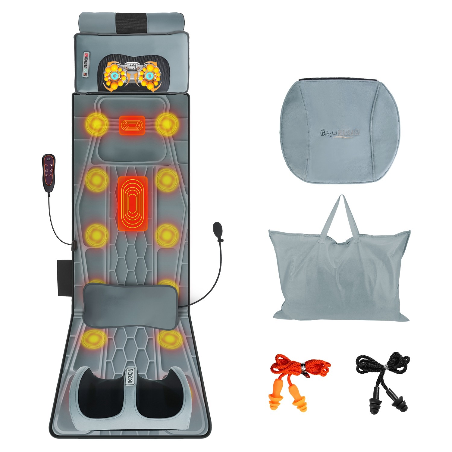 Full Body Massage Mat Electric Heating Vibration Shiatsu Neck Back Foot Massage