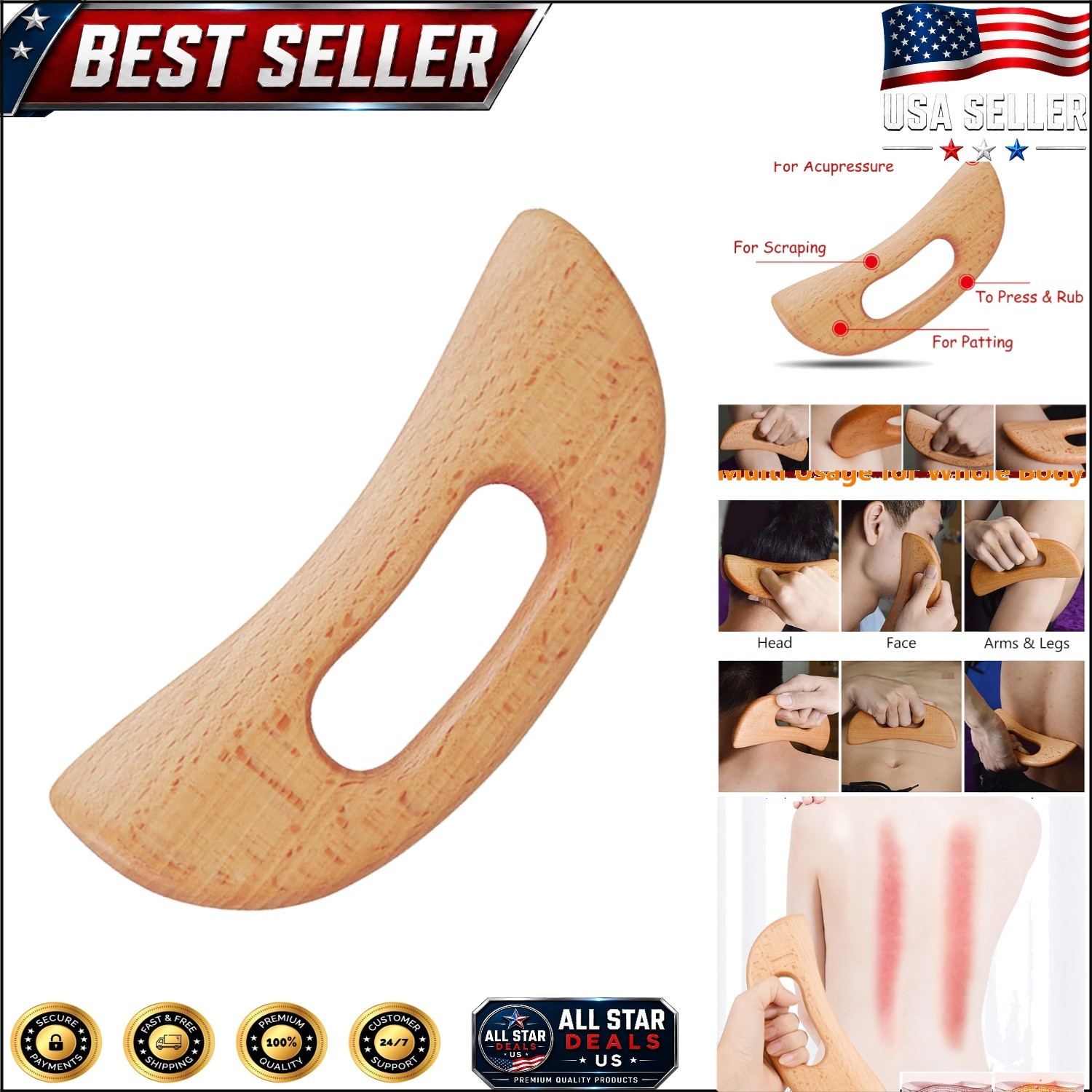 Lymphatic Drainage Wooden Gua Sha Scraper – Relieve Muscle Fatigue & Stress