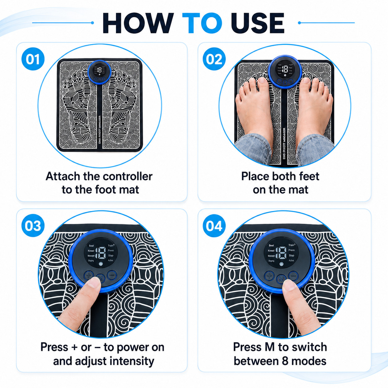 EMS Electric Foot Massager Mat Blood Circulation Muscle Stimulator Pad 8 Modes