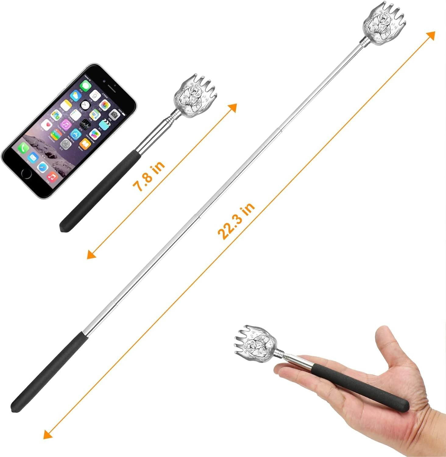 2 Pcs Extendable Back Scratchers Bear Claw Back Scratcher W/ Rubber Handles