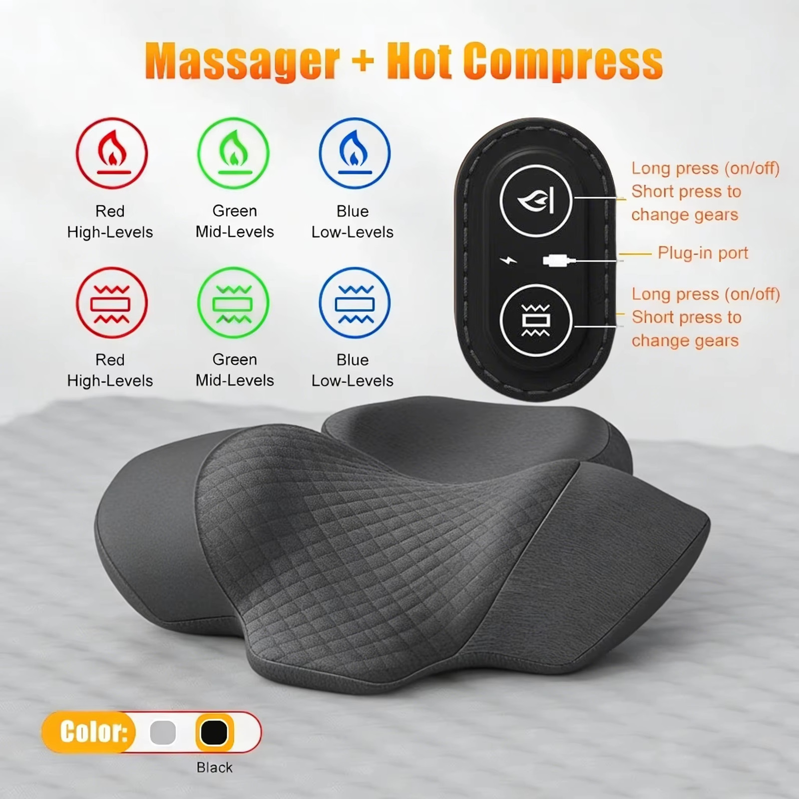 Cervical Neck Massager Pillow with Heating and Vibration for Back Support