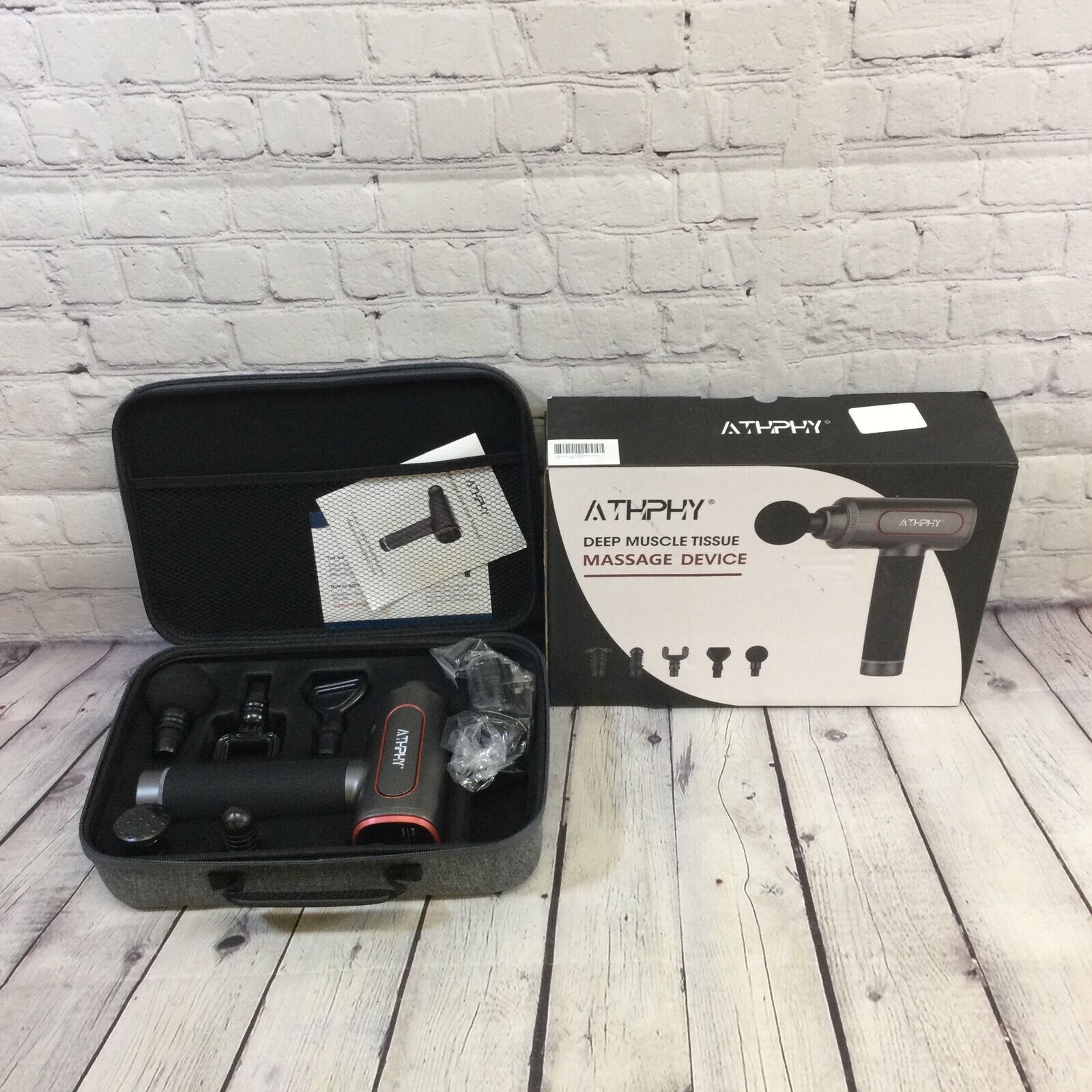 Athphy Gray Black Handheld Deep Tissue Muscle Massage Gun W/ Carrying Case