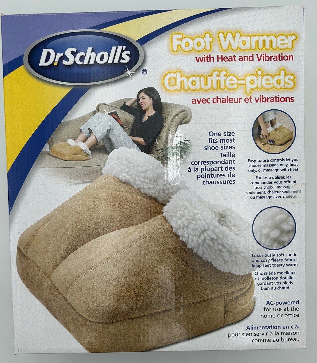 Dr. Scholl’s Foot Warmer w/Heat & Vibration Fleece Lined Slipper New Open Box