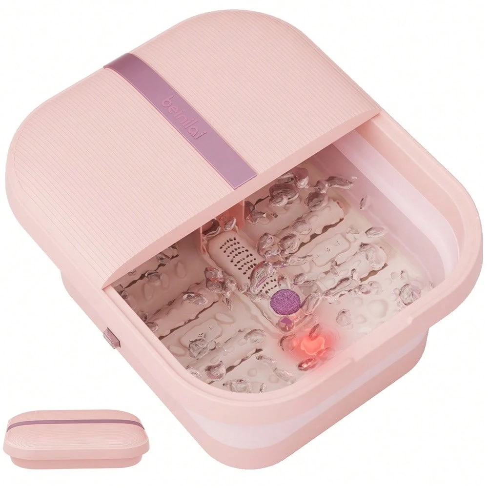 Foldable Foot Spa Bath Massager Heater Bubbles Rollers Red Light