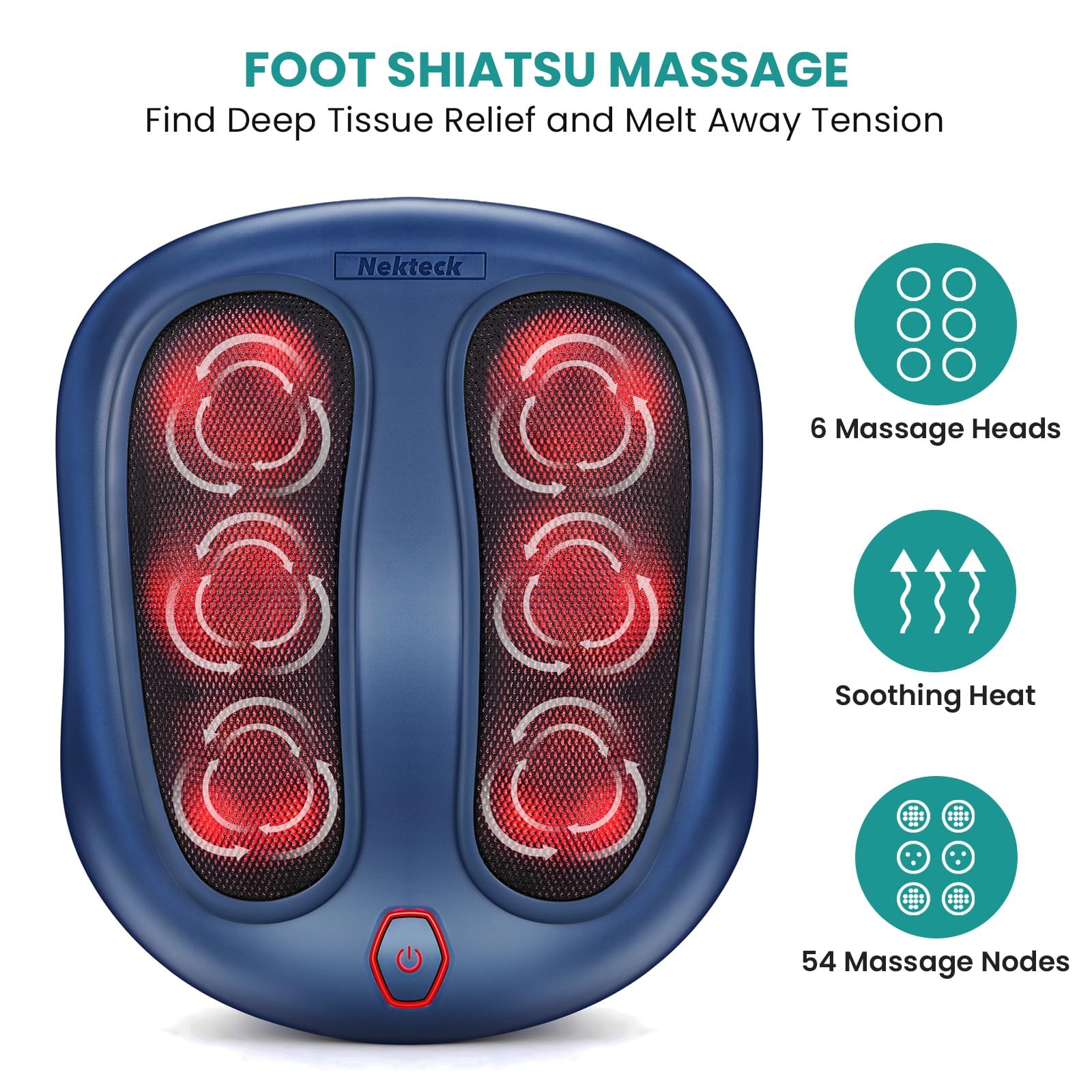 Nekteck Foot Massager with Heat, Shiatsu for Neuropathy, Blue