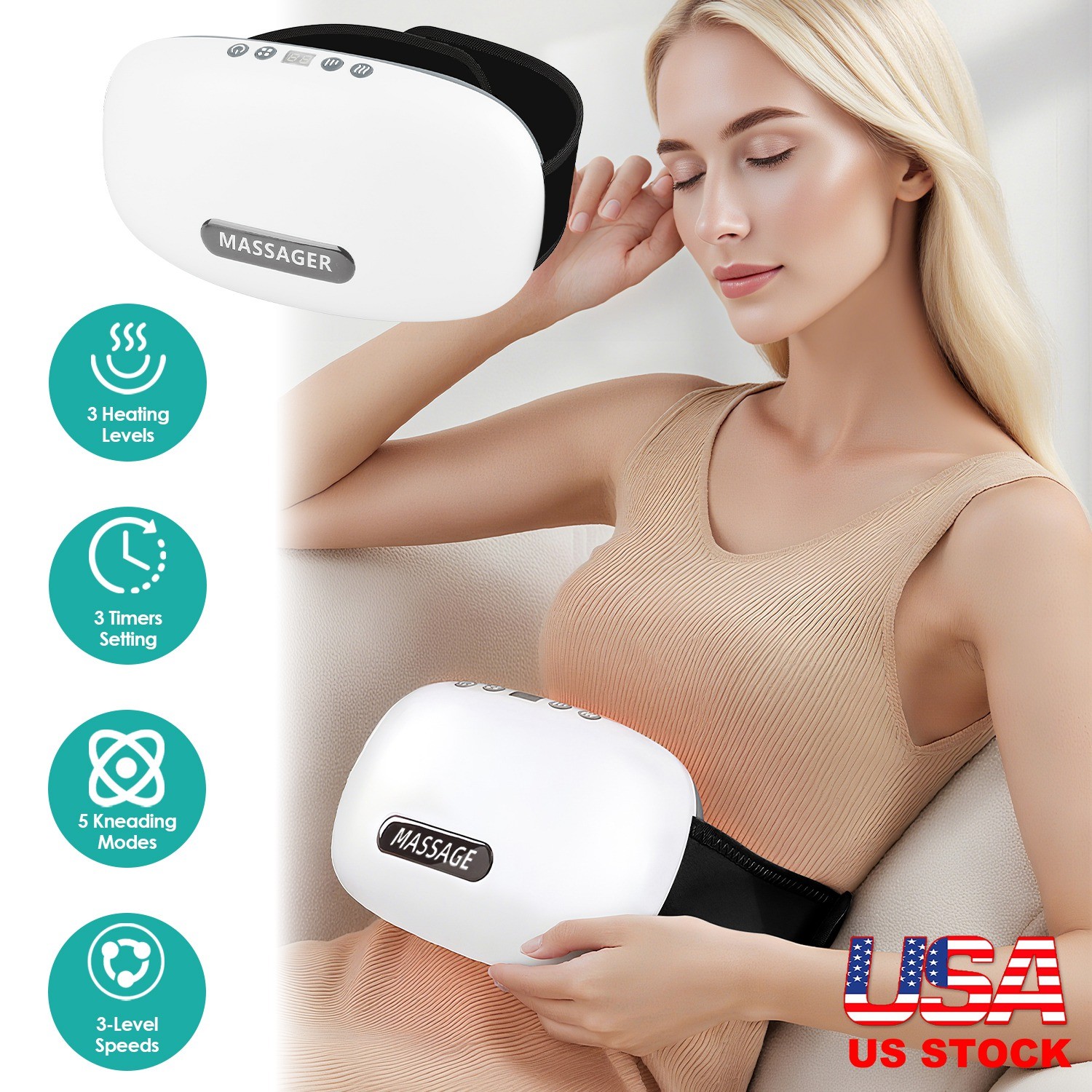 Electric Abdominal Massager Belly Cellulite Massager Belt for Stomach Pain White