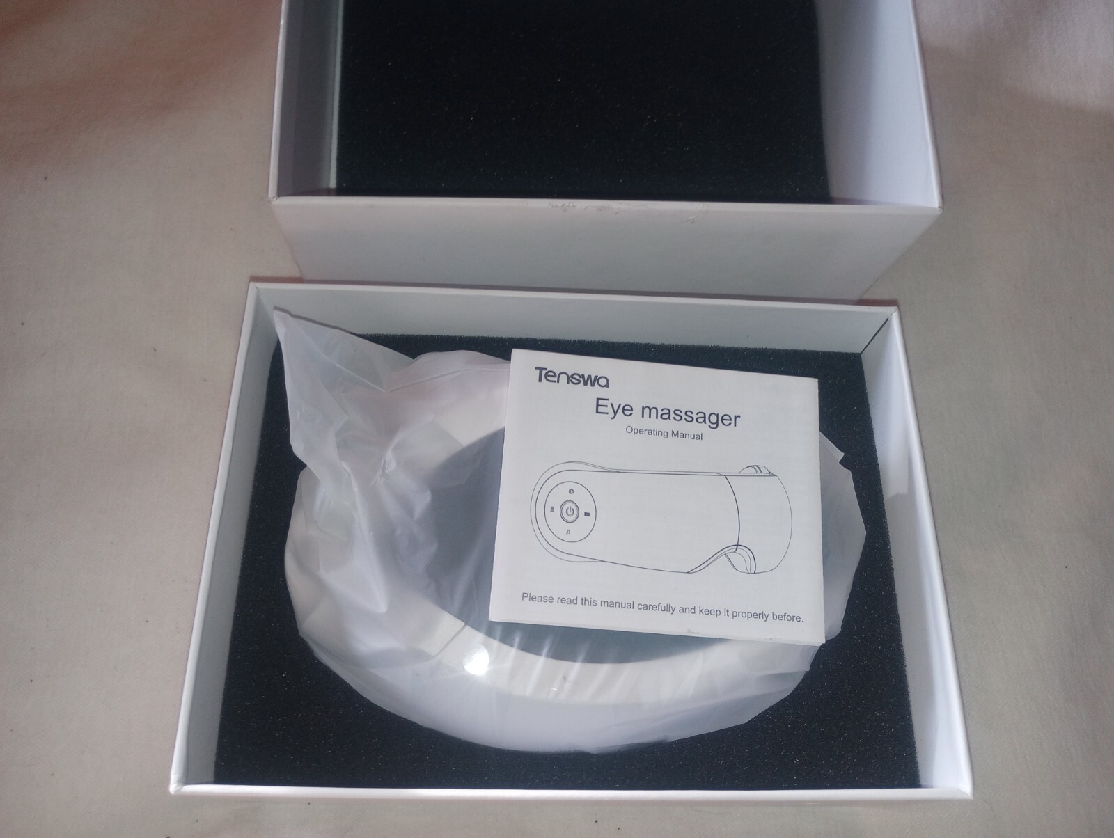 Tenswa Eye Massager White Heated Vibration & Air Compression Bluetooth Wireless
