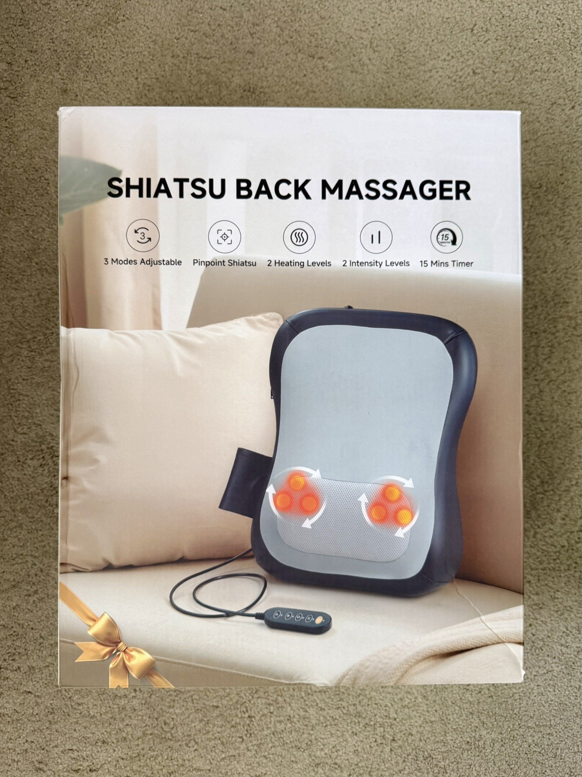Shiatsu Massage Cushion Gray Black Heat Remote Timer Mesh Massager FE-3310
